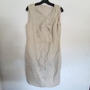 NEW Calvin Klein Khaki Tan Pleated Sleeveless Career Linen Dress Size 12